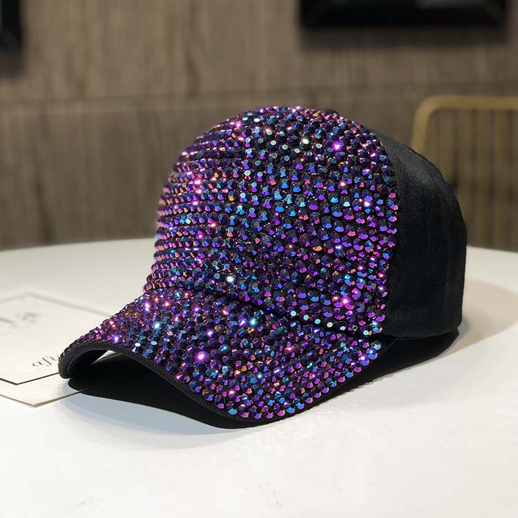 Gun BlackHat female rhinestone personality peaked cap Spring and autumn days fashion Baseball cap Korean version Versatile tide summer manual Inlaid diamond Internet celebrity
