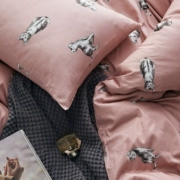 Slim nhà 60 mèo bông satin in denim giường bông của Mỹ 1,5 mét 1.8m - Bộ đồ giường bốn mảnh