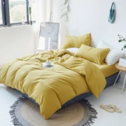 Bông bông rửa denim nhà mỏng bốn mùa tối giản màu rắn bông 1.5M1.8 mét giường Bắc Âu - Bộ đồ giường bốn mảnh