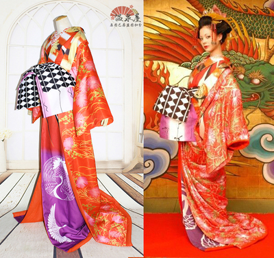 taobao agent 温泉漫漫 Evil girl Hua Kui Yisui Turka green leaf cosplay orange and orange -red kimono gowns dragging tail