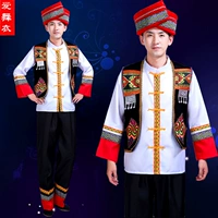 New thiểu số trang phục nam dành cho người lớn Zhuang trang phục múa March ba-cunus lụa hiệu suất quần áo dài tay mùa xuân quần áo thổ cẩm