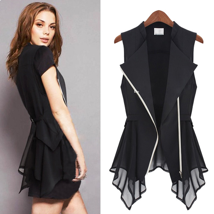 Mùa xuân và mùa hè mới dài voan áo sơ mi nữ vest phù hợp với áo khoác kích thước lớn vest không tay dây kéo áo sơ mi cardigan