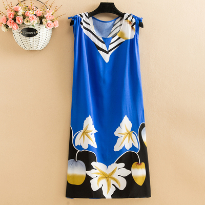 No.18Fat mm Big size pajamas female summer Nightdress poplin  Medium and long term easy Thin middle age female robe camisole Over the knee vest