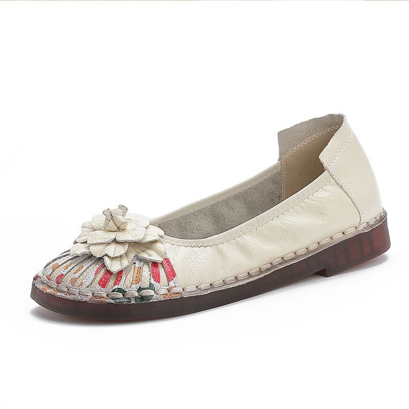 Whiteoriginal Retro leather shoes ethnic style comfortable Shoes for pregnant women genuine leather soft sole Women's Shoes Doug shoes Shallow mouth manual Single shoes female