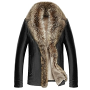 Mùa đông New Hained Leather Quần áo nam Scorpion Fur Cổ áo Fur Nam Một chiếc áo khoác da cừu dài