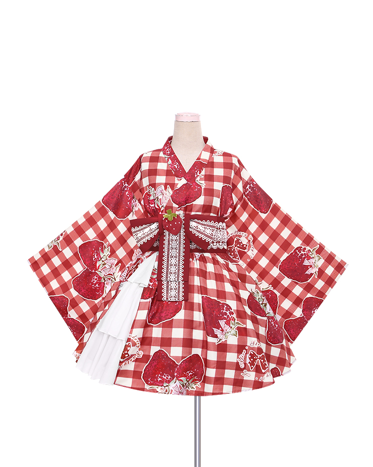 Wine Red Bathrobe Suit【 To Alice 】 C5130 original strawberry party lattice Open up a gentle wind bathrobe suit
