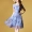 Kairuida 2018 mùa hè mới màu xanh V cổ áo dài Một từ váy Mỏng thời trang ngắn tay thêu váy nữ chân váy chữ a