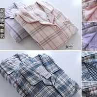 Quần cotton nam mùa thu và mùa đông dày đôi mẫu đồ ngủ nhung đôi nữ thiết kế quần dài tay kẻ sọc bộ đồ ngủ