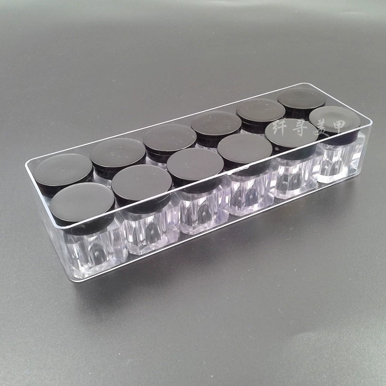 Dụng cụ làm móng 12 bộ acrylic 3g mini lưu trữ hộp nhỏ đồ trang sức đa chức năng chai rỗng lấp lánh sequins - Công cụ Nail