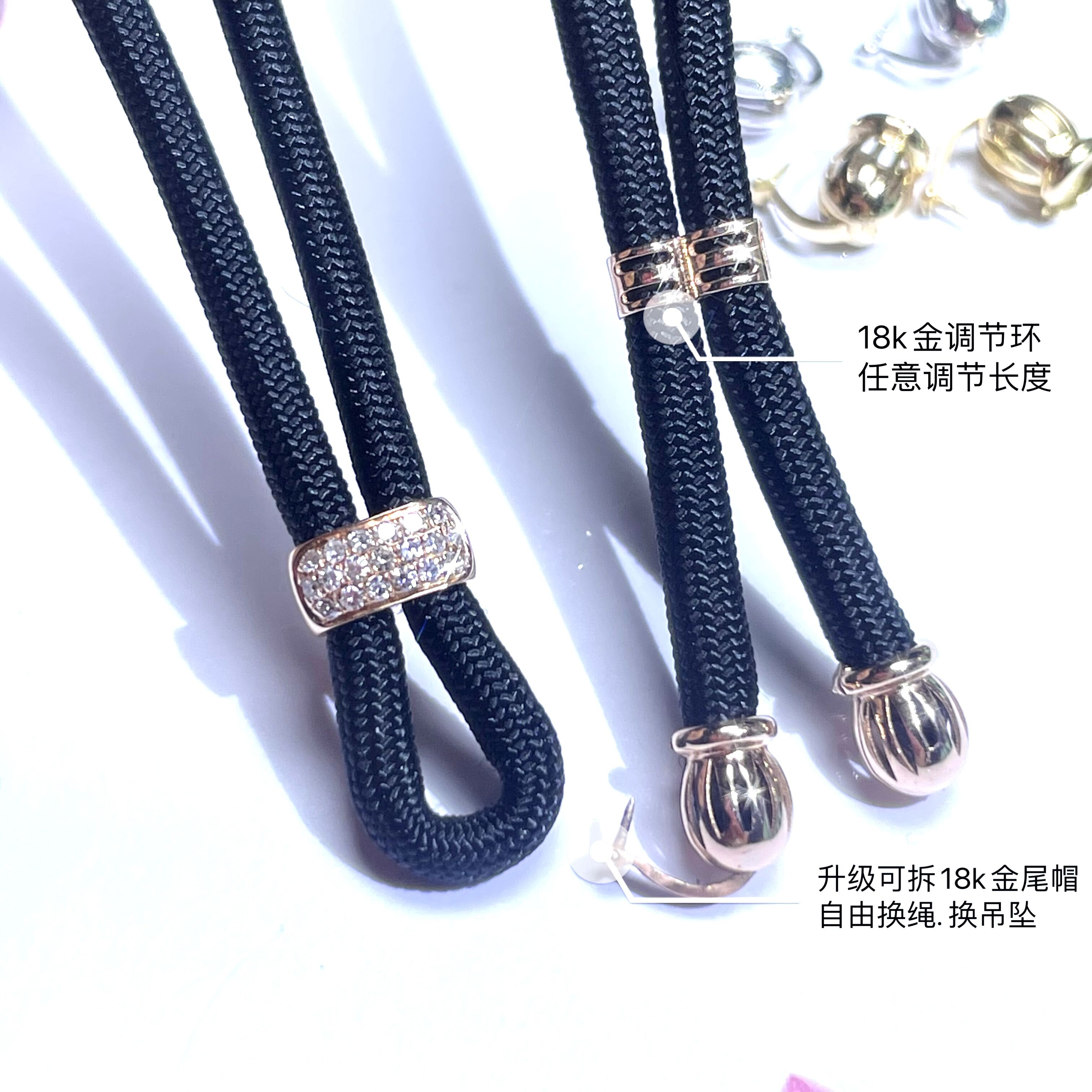 18K Rose Gold Three Row Drill + Adjusting And Upgrading Tail CapHot money 18 karat gold  South Africa Diamonds Emerald Jade article Jewellery chain Men's and women's money Versatile Lanyard Pendants AU750