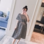 Thai sản mặc 2018 mùa hè mới Hàn Quốc phiên bản của vuông cổ áo mạng tie túi thời trang phụ nữ mang thai nóng mẹ váy thủy triều thời trang bà bầu mùa hè