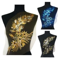 40CM Gold Blue Black Sequins Feather Tail Flowers Lace Trims