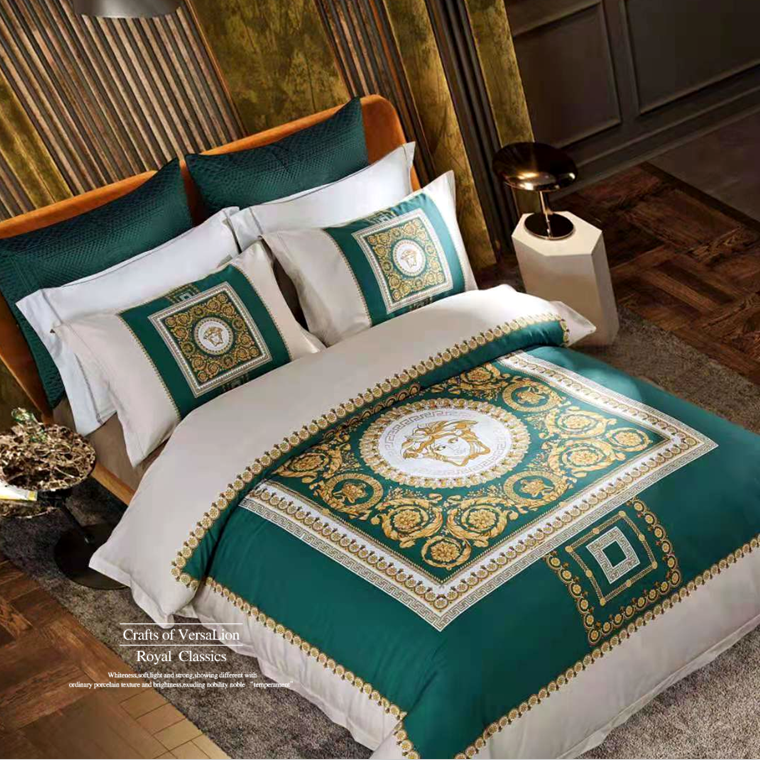 Medusa & Green Grey & 4-Piece Bedding SetNorthern Europe Light luxury new pattern bedding article Four piece suit Spring and summer 100 branch pure cotton printing Quilt cover satin-like cotton fabric bedding Bed cover