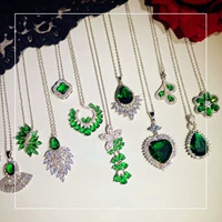 Ретро ожерелье, зеленый цирконий, кварц, универсальная цепочка до ключиц, аксессуары, Южная Корея, европейский стиль, легкий роскошный стиль