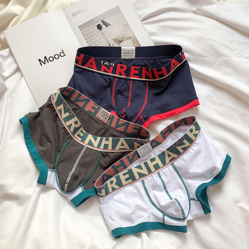 Navy + Dark Grey + White Greenman underpants pure cotton boxer personality trend motion shorts middle-waisted Four shorts summer ventilation Thin Underpants