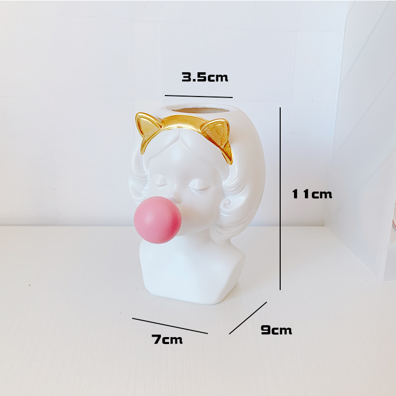 Cat Ear Girl Blowing Bubblesins Retro flower arrangement vase David statue Cosmetic brush bucket a living room Home Furnishing Gypsum Sculpture Dried flower decorate Ornaments