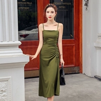 Летняя ретро юбка, приталенное зеленое платье, яркий броский стиль, французский ретро стиль