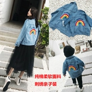 2018 phiên bản Hàn Quốc của trẻ em mới áo khoác denim mùa thu cotton thêu áo bé trai và bé gái mẹ và con gái gia đình và trẻ em