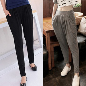 Mùa hè màu đen phần mỏng đàn hồi eo quần bó sát phụ nữ mặc loose feet quần harem eo cao phương thức quần dài