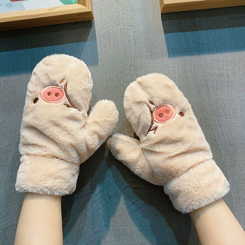 Зимние милые бархатные перчатки для школьников, зимний брендовый флисовый мультяшный удерживающий тепло комплект, в корейском стиле, плюшевые