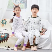 Quần áo trẻ em lớn trẻ em mùa thu quần áo cotton phù hợp với đồ lót trẻ em bộ bông cô gái cổ tròn đồ ngủ cotton áo len