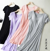Với ngực pad nightdress nữ mùa hè Hàn Quốc phiên bản của ngắn tay áo ngực miễn phí phần mỏng lỏng phương thức đồ ngủ nhà ăn mặc nữ