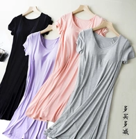 Với ngực pad nightdress nữ mùa hè Hàn Quốc phiên bản của ngắn tay áo ngực miễn phí phần mỏng lỏng phương thức đồ ngủ nhà ăn mặc nữ váy ấm áp cho mùa đông