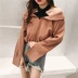 2018 mùa xuân mới của Hàn Quốc phiên bản của lỏng V-cổ sọc khâu giả hai mảnh áo sơ mi dài tay off-the-vai áo khoác các kiểu áo sơ mi hoa nữ đẹp Áo sơ mi dài tay