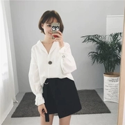 Áo sơ mi trắng nữ 2018 mới Han Fan tính khí retro phù hợp với cổ áo dài tay áo sơ mi nữ đầu mùa thu lỏng chic áo sơ mi