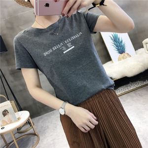 B-B314 vòng cổ áo thun T-Shirt 2018 mùa hè của phụ nữ cơ bản thư ngắn tay áo