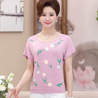 Phụ nữ trung niên mùa hè ngắn tay t-shirt nữ Hàn Quốc phiên bản của phương thức bông kích thước lớn mẹ nửa tay lỏng trung niên áo sơ mi quần áo cho mẹ