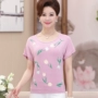 Phụ nữ trung niên mùa hè ngắn tay t-shirt nữ Hàn Quốc phiên bản của phương thức bông kích thước lớn mẹ nửa tay lỏng trung niên áo sơ mi quần áo cho mẹ