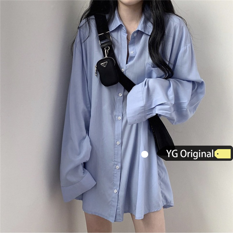 แฟชั่นใหม่ยอดนิยม 2020 เสื้อไหมคอกลมแขนยาวป้องกันแดด ขนาดใหญ่ใส่สบายสไตล์เกาหลี เสื้อฤดูใบไม้ร่วง สำหรับสุภาพสตรี 原感少女早秋季2020新款女韩chic防晒丝滑衫坠感圆领长袖宽松衬衫 แฟชั่นใหม่ยอดนิยม 2020 เสื้อไหมคอกลมแขนยาวป้องกันแดด ขนาดใหญ่ใส่สบายสไตล์เกาหลี เสื้อฤดูใบไม้ร่วง สำหรับสุภาพสตรี