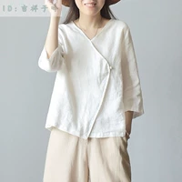 Áo sơ mi thêu bằng vải cotton và vải lanh nữ Trung Quốc phong cách retro Tang nữ cải tiến áo trà Hanfu Zen - Áo sơ mi mẫu áo sơ mi nữ đẹp