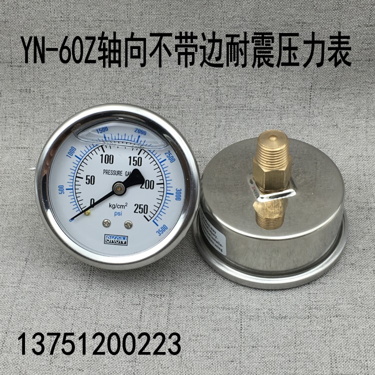 YN-60Z trục edgeless địa chấn đồng hồ đo áp suất lùi địa chấn dầu áp suất thủy lực máy đo 0-250 KG