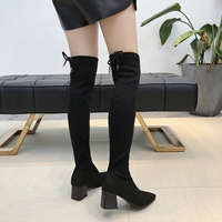 Phiên bản Hàn Quốc 2018 mới dài boot mùa đông qua đầu gối nữ cao gót dày với giày thun có dây kéo mỏng và khí giày chelsea boot