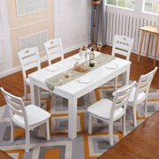 Bàn ăn gỗ nguyên khối kết hợp bàn ăn màu trắng hình chữ nhật hiện đại bàn ăn 4 người 6 người căn hộ nhỏ nhà ăn bàn ăn - Bàn