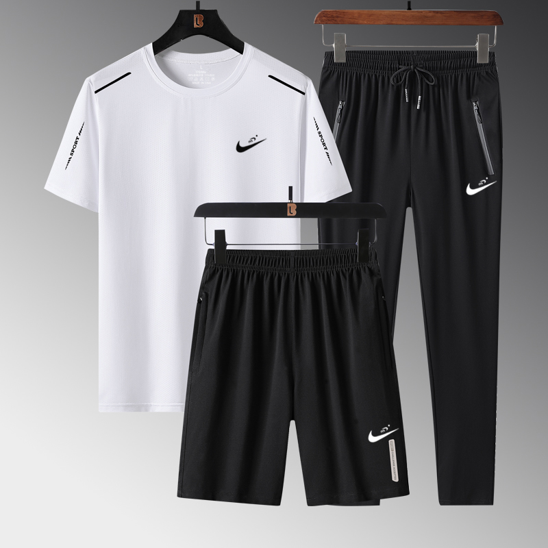 8832 White Three Piece SetNike summer Ice silk leisure time Sports suit male run Short sleeve T-shirt Crew neck Quick drying shorts Three piece suit
