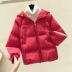 Quần áo cotton đỏ nữ ngắn 2018 mùa đông phiên bản mới của Hàn Quốc áo khoác cotton trùm đầu dày lên áo khoác áo khoác phao nữ hàn quốc Bông
