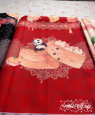 taobao agent 狐猫 Original Chinese style panda rolling morning tea dim sum lolita hand map printing DIY skirt children's clothing fabric