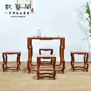 Bàn ghế gỗ gụ mới Trung Quốc bàn ăn vuông vuông Trung Quốc phong cách rắn gỗ vuông Bàn gỗ hồng mộc Miến Điện Tám bàn bất tử năm mảnh - Bộ đồ nội thất