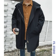 Fang Shao quần áo nam thanh niên Hàn Quốc áo khoác dài lỏng nam rắn màu mỏng xu hướng áo khoác trùm đầu áo khoác gió - Áo khoác