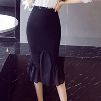 Эластичная летняя длинная юбка, коллекция 2021, в корейском стиле, длина миди, высокая талия, с акцентом на бедрах, большой размер