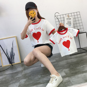 Cha mẹ và con 2018 mùa hè mới gia đình nhà ba Hàn Quốc Hàn Quốc ngắn tay tình yêu T-shirt mẹ và con phụ nữ triều