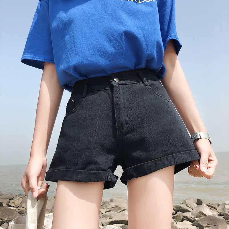 牛仔裤女夏季短裤新款宽松阔腿热裤百塔黑色牛仔裤高腰短裤女