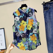Mùa hè 2019 mới của phụ nữ không tay cotton và vải lanh in áo sơ mi hoa lớn thời trang vest ngoài áo thủy triều - Áo sơ mi