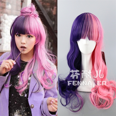 taobao agent Pink-purple two-color bangs, wig, Lolita style, gradient, curls, cosplay