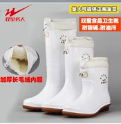 Giày cao gót vệ sinh thực phẩm đôi sao cho nam và nữ cộng với nhung ấm ủng mưa dầu và giày cao gót chống nước ống cao