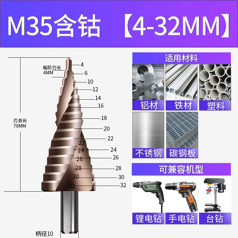 Chùa mũi khoan đa năng đục lỗ côn bước khoan thép siêu cứng khoan lổ mũi khoan thép không gỉ kim loại lỗ đặc biệt dụng cụ mở mũi khoan taro mũi khoan lỗ tròn Mũi khoan