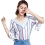 Thời trang tay áo rộng tay áo ngắn tay ren Hàn Quốc nhỏ 2018 áo thun cổ chữ V mới nữ mùa hè thủy triều ao so mi dep